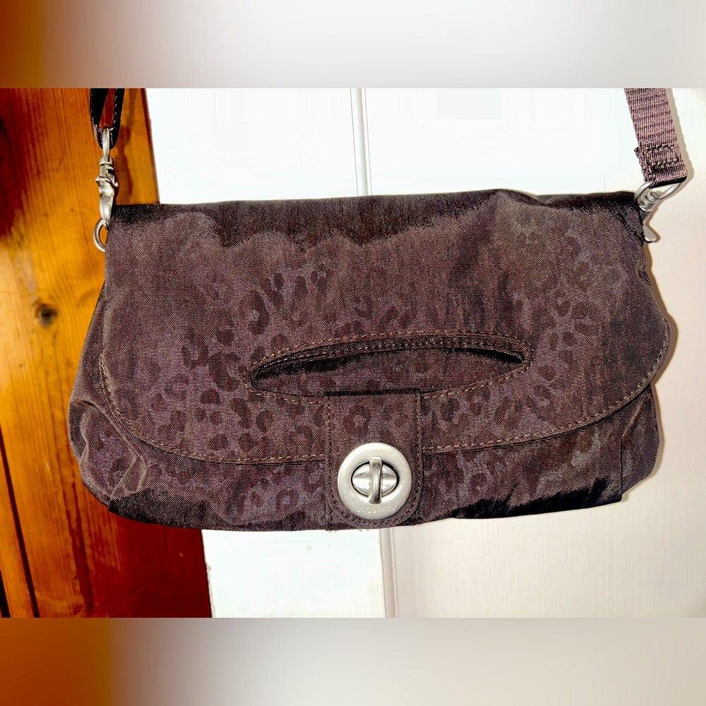 BAGGALLINI Foldover Turnlock Espresso Cheetah-Embossed Brasilia Crossbody Bag